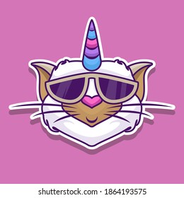 Cat unicorn sticker with glasses. Vector illustration design.