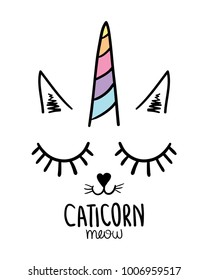 Cat unicorn / Textile graphic t shirt print / Vector illustration design
