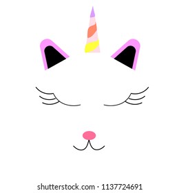 Cat unicorn vector illustration on a white background.