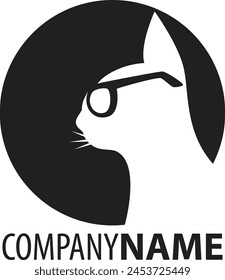 A cat Use Glasses in Circle Logo