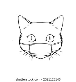 cat use mask vector handdraw black and white