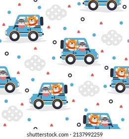 Cat vacation in car cartoon pattern designs