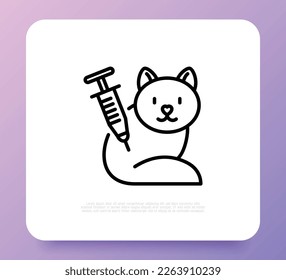 Cat vaccination thin line icon. Veterinary clinic, treatment injection. Vector illustration.