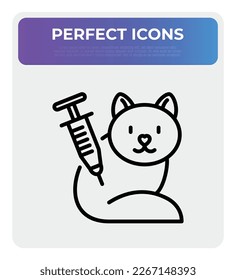 Cat vaccination thin line icon. Veterinary clinic, treatment injection. Vector illustration.