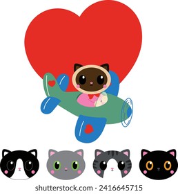 Cat Valentine's illustration, Heart elements with a cat