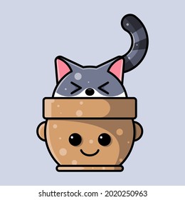 cat in a vas for icon, logo, sticker and illustration.