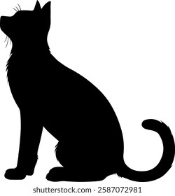 Cat vector art illustration silhouette black,simple illustration in white background.Black cat silhouette vector illustration