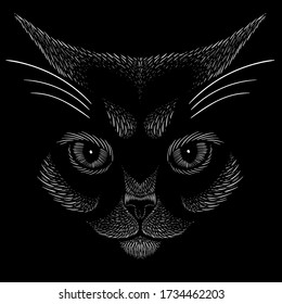 Cat vector art illustration T-shirt apparel tattoo design or outwear.  Cute print style kitten background. This hand drawing would be nice to make on the black fabric or canvas.