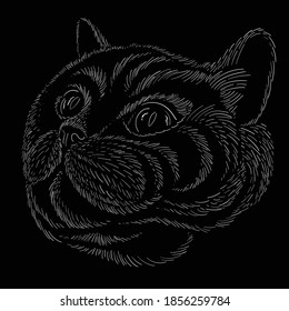 Cat vector art illustration T-shirt apparel tattoo design or outwear.  Cute print style kitten background. This hand drawing would be nice to make on the black fabric or canvas