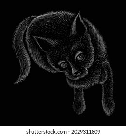 Cat vector art illustration T-shirt apparel tattoo design or outwear.  Cute print style kitten background. This hand drawing would be nice to make on the black fabric or canvas.