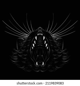 Cat vector art illustration T-shirt apparel tattoo design or outwear.  Cute print style kitten background. This hand drawing would be nice to make on the black fabric or canvas.