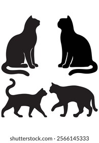 Cat vector background silhouette set transparent background