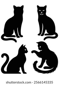 Cat vector background silhouette set transparent background