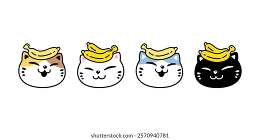 cat vector banana fruit icon kitten face calico head neko pet cartoon character munchkin illustration symbol clip art isolated design