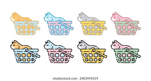 cat vector basket icon kitten calico neko sleeping pet cartoon character symbol sticker illustration clip art isolated design