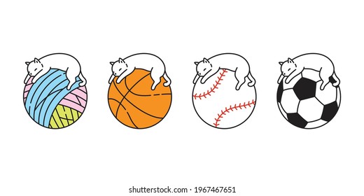 cat vector basketball kitten sleeping calico icon logo yarn ball soccer football baseball pet sport cartoon character sport doodle symbol illustration design