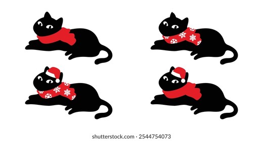 cat vector black kitten calico christmas santa claus hat snowflake icon neko pet cartoon character munchkin illustration symbol clip art isolated