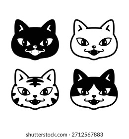 Gato Negro Gatito Calico Cara Cabeza Sonriente Personaje de Dibujos Animales 