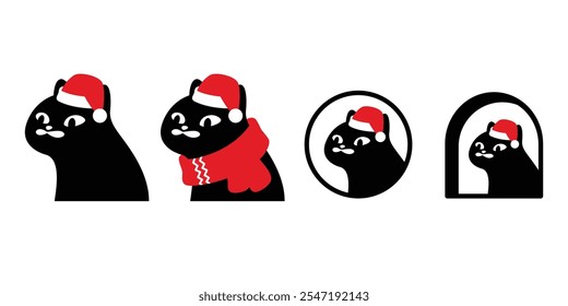 cat vector black kitten christmas santa claus hat calico icon window neko pet cartoon character munchkin illustration symbol clip art isolated