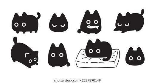 cat vector black kitten icon neko calico pet character cartoon symbol tattoo stamp scarf illustration design isolated