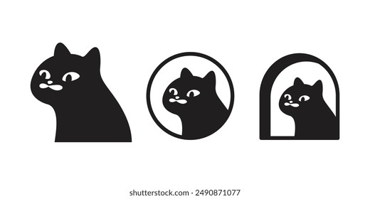 cat vector black kitten moustache calico neko icon logo window pet cartoon character munchkin illustration symbol clip art isolated