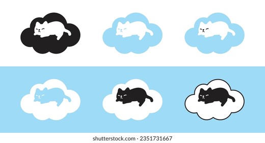 cat vector black kitten sleeping cloud pillow icon calico neko pet breed doodle cartoon character symbol stamp tattoo scarf illustration isolated design