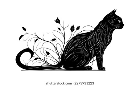 Cat vector black line illustration isolated white. Sketch art