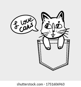 cat vector in black and white colors  sitting in pocket