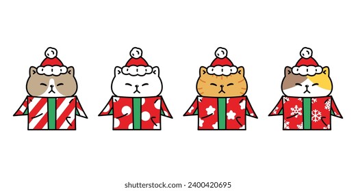 cat vector christmas gift box santa claus hat icon calico kitten neko pet cartoon character symbol tattoo illustration clip art isolated design