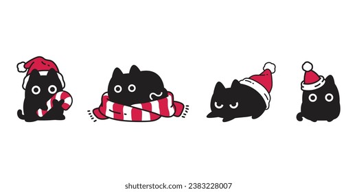 cat vector christmas icon santa claus hat kitten calico neko candy cane pet cartoon character symbol tattoo stamp illustration clip art isolated design