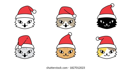 cat vector Christmas Santa Claus hat calico kitten head icon logo symbol character cartoon illustration design