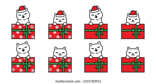 cat vector christmas santa claus hat kitten gift box scarf icon calico character cartoon logo teddy symbol doodle animal illustration isolated design