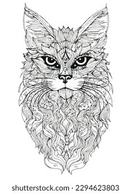 Cat vector coloring book black and white for kids and adults isolated line art on white background. Tattoo sketch.