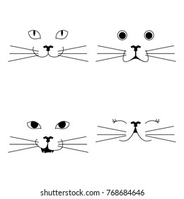 Cat vector. Cute line cartoon cat character with different emotions set of vector Illustrations.
