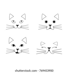 Cat vector. Cute line cartoon cat character with different emotions set of vector Illustrations.