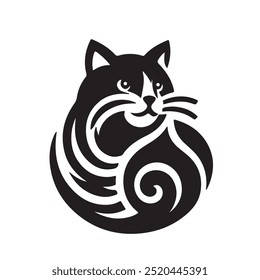 A cat vector design. A black cat logo on a white background. Fancy cat vector design. Cat isolated on a white background.