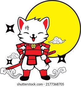cat vector design with costume samurai
