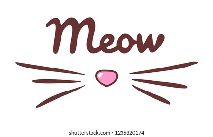 Cat vector design. T-shirt Graphic. Brown and pink. Cute kitty Meow slogan, quotes illustration.