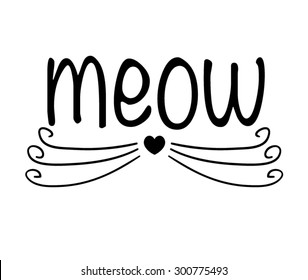 Cat vector design.T-shirt Graphic.Black and white.Meow slogan.