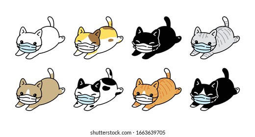 cat vector face mask covid19 kitten icon corona virus calico running logo pet symbol character cartoon doodle illustration design