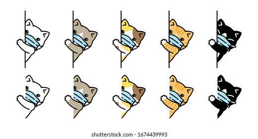 cat vector face mask covid19 kitten icon corona virus calico logo pet character cartoon symbol doodle illustration design