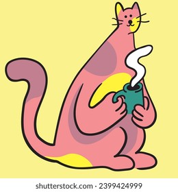 cat in vector.pet in flat style. cartoon cat drink coffee. Template for logo poster icon for application website. A series of animal images in flat style