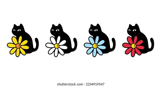 cat vector flower daisy kitten icon calico cartoon character pet breed logo stamp symbol tattoo doodle animal illustration isolated design