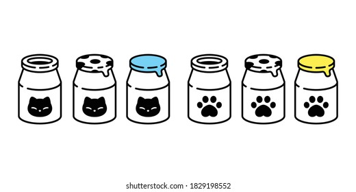 cat vector food milk bottle paw kitten footprint calico icon symbol logo cartoon character doodle illustration design