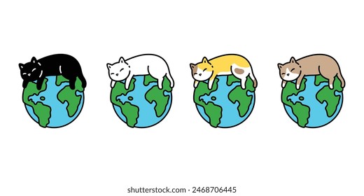 cat vector globe earth icon kitten calico neko pet cartoon character munchkin illustration symbol clip art isolated design