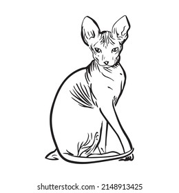 ilustración de diseño gráfico vectorial de gato, dibujo de tatuajes de arte, dibujo a mano, uso de impresión