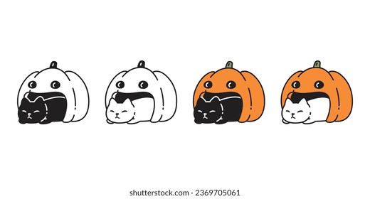 cat vector halloween pumpkin head sleeping icon jack o lantern kitten calico logo symbol cartoon character illustration doodle design clip art isolated