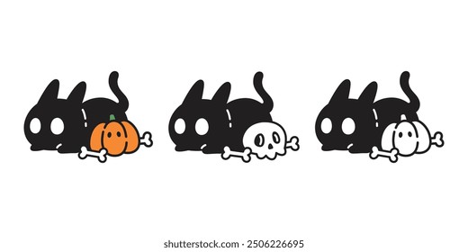 cat vector halloween pumpkin head skull bone kitten jack o lantern black calico icon logo symbol cartoon character illustration doodle design isolated