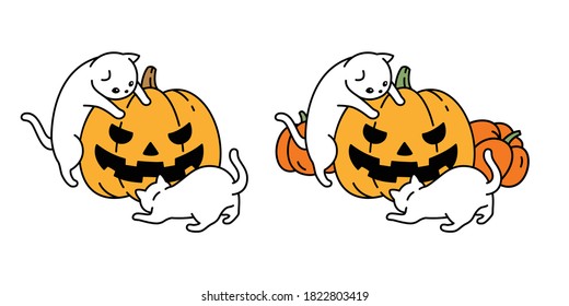 cat vector Halloween pumpkin kitten calico icon logo symbol ghost character cartoon doodle illustration design