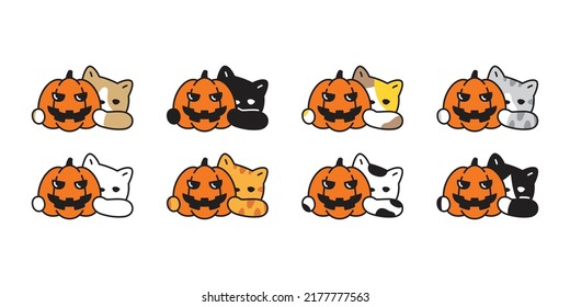 cat vector halloween pumpkin kitten calico icon logo symbol ghost breed cartoon character illustration doodle design isolated clip art